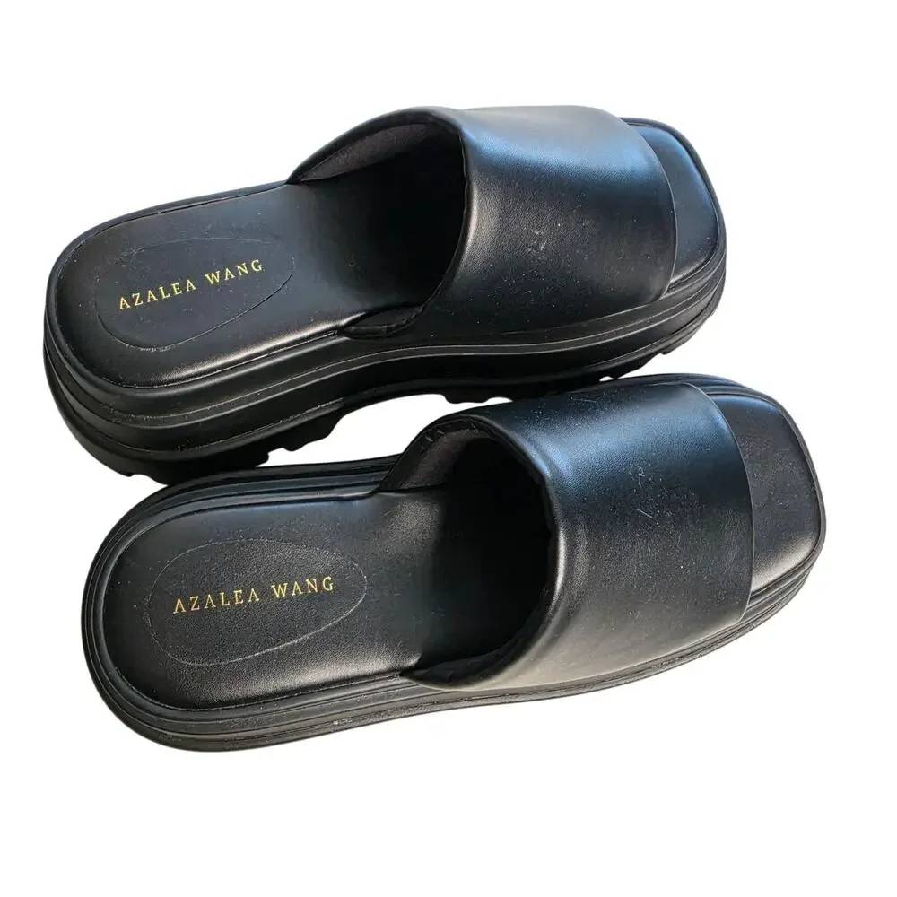 Azalea Wang Shoes Womens Size 9 Black Chunky Platform Slide Sandals Lug Sole